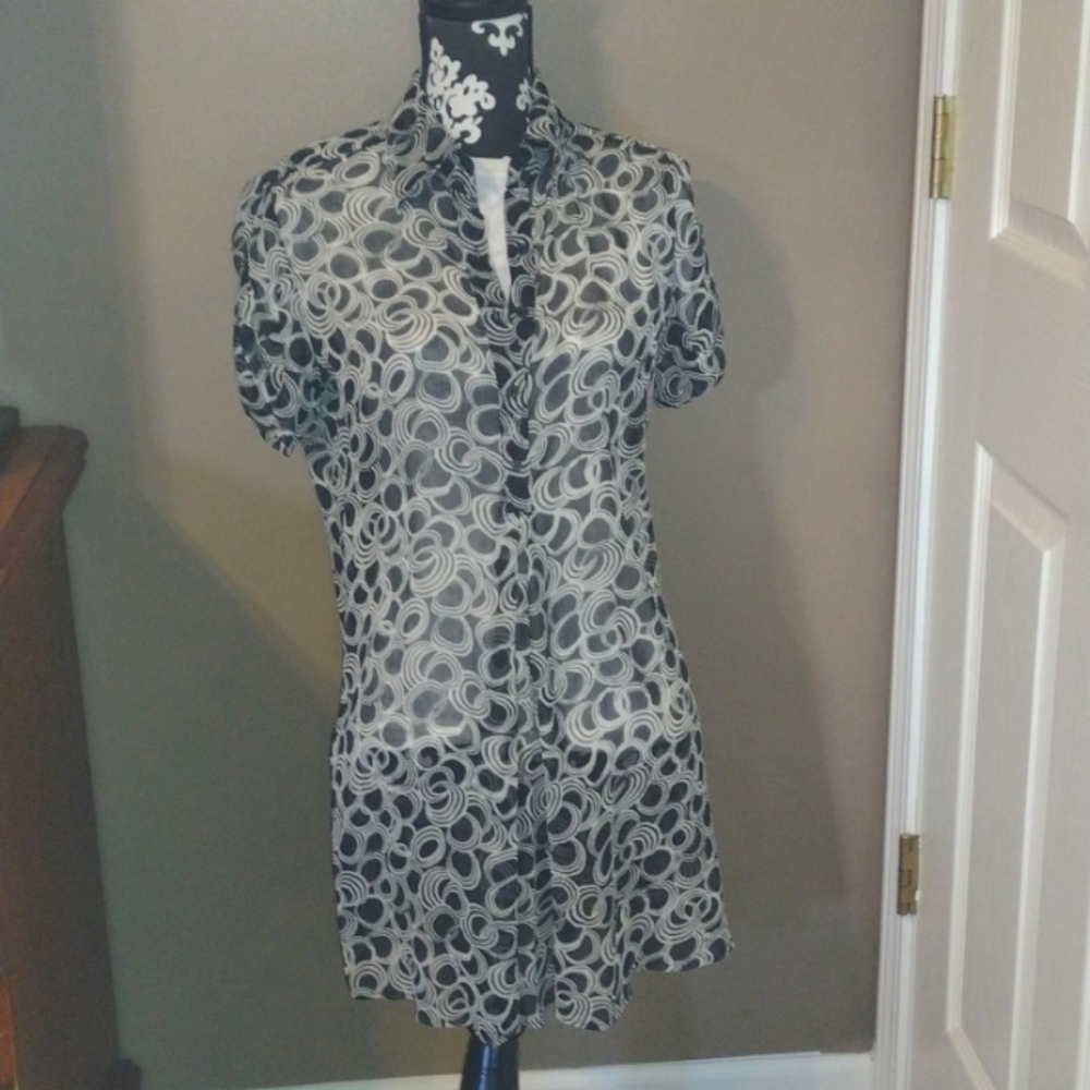 New York & Co. Sheer Black and White Tunic